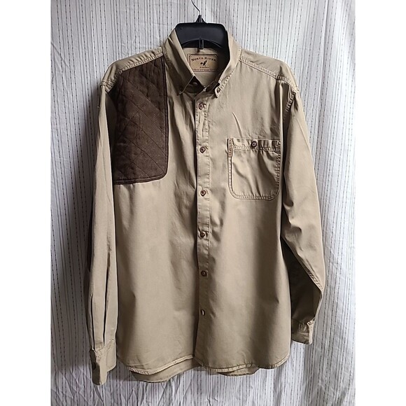 North River Outfitters Brown Quilted Shoulder/Elbow Patch Shooting Shirt Med - Picture 1 of 8